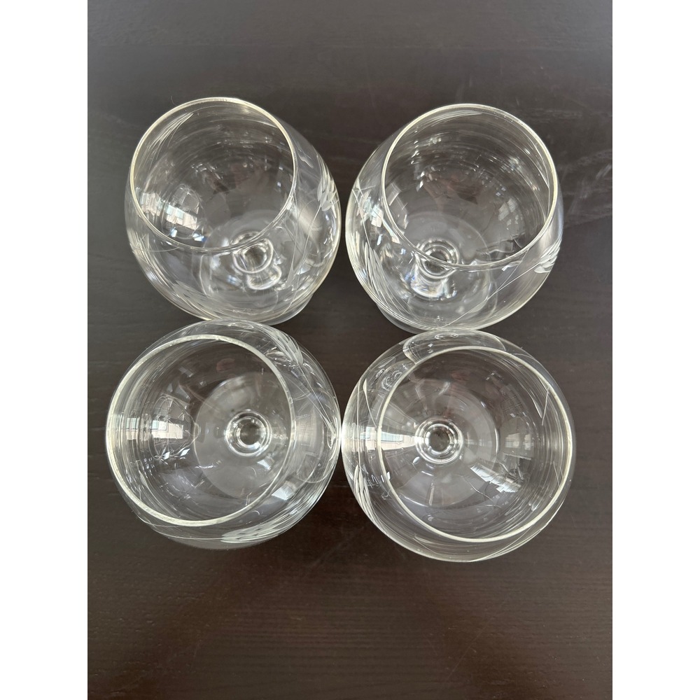 Vintage Libbey Wheat Etched Brandy Snifters MCM 4 Clear Glass Cognac Glasses - Picture 4 of 5